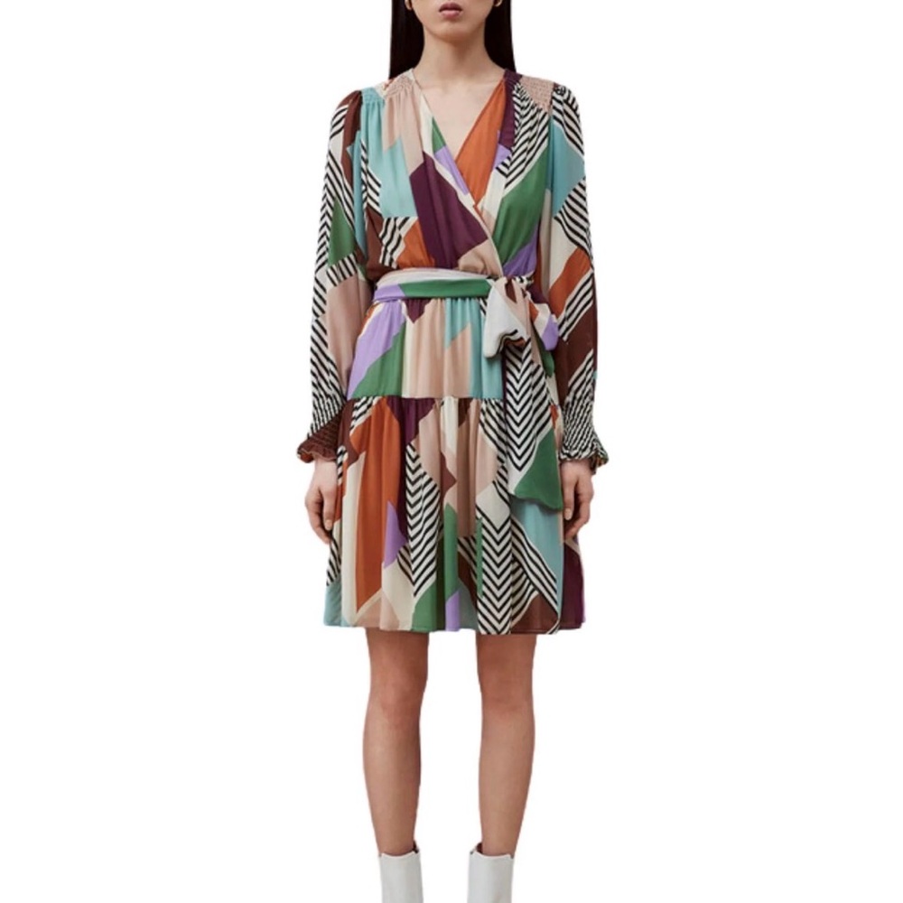 SUNCOO Coral Geometric Colour-Block Dress